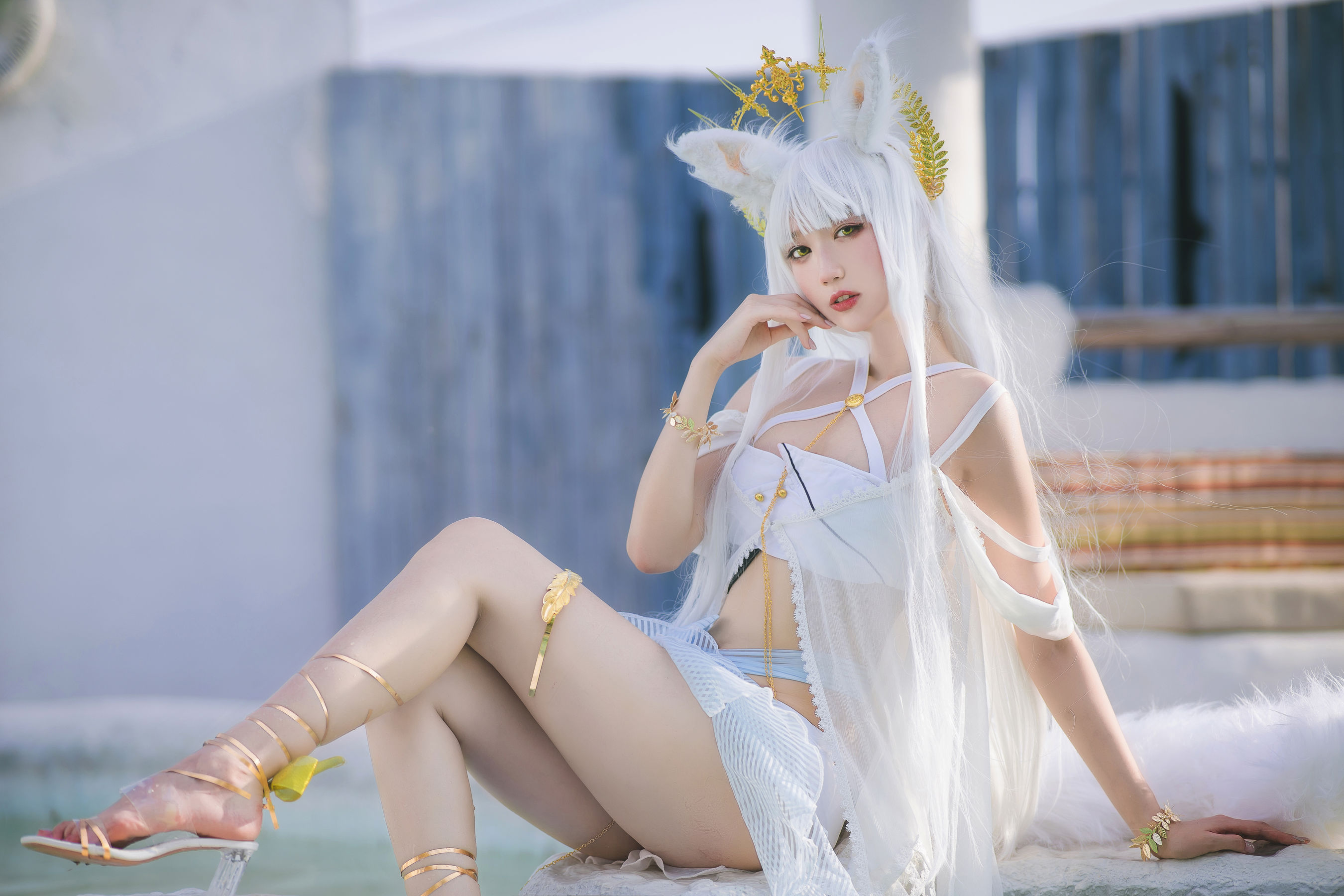 [COS福利] 周叽是可爱兔兔 - 白金泳装第6张