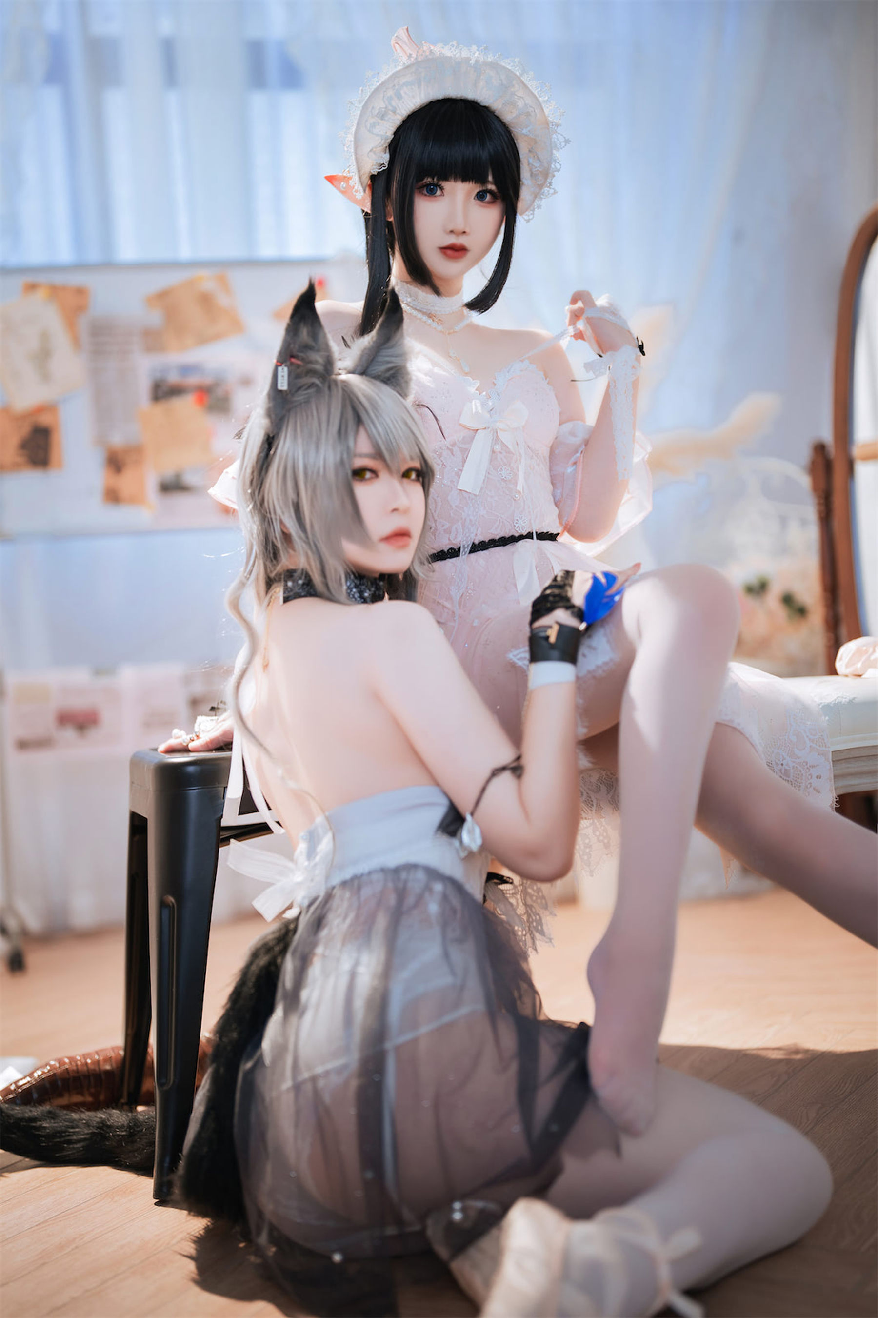 [福利COS] 可爱人气Coser面饼仙儿&amp;amp;半半子 - Arknights 黑x森蚺バレエ第1张
