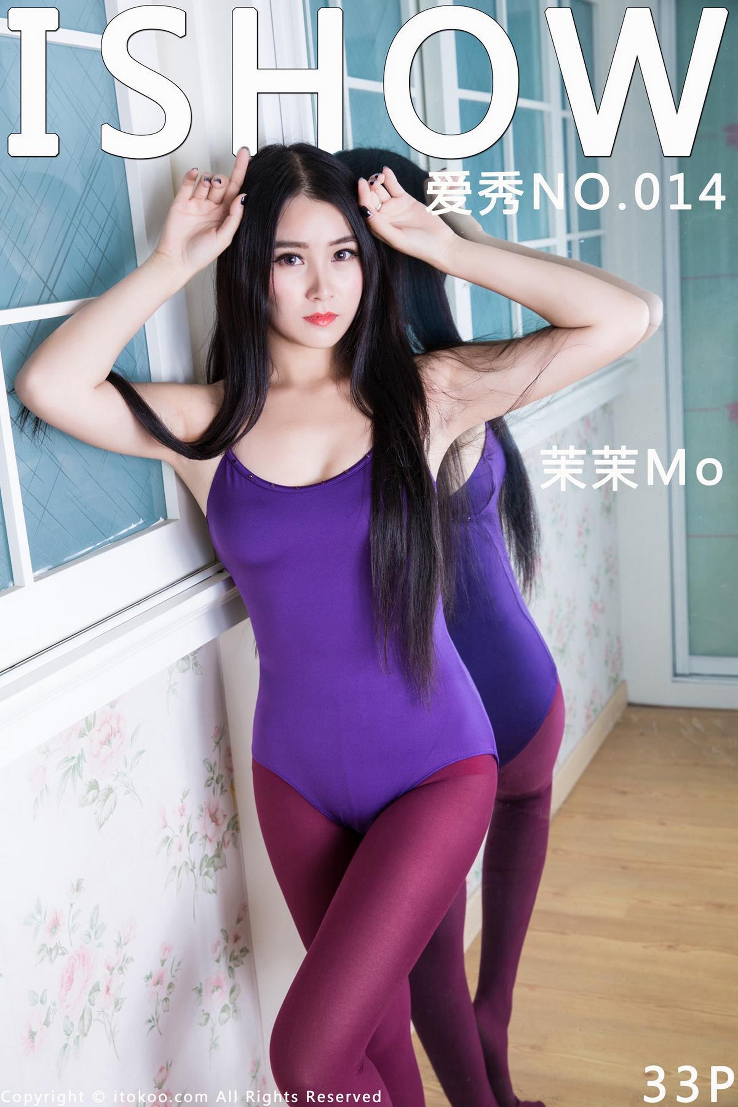 [ISHOW爱秀]紫色紧身连体吊带内衣美女 茉茉Mo 酒红色连身丝袜美腿性感写真 2015-10-25 No.014第1张
