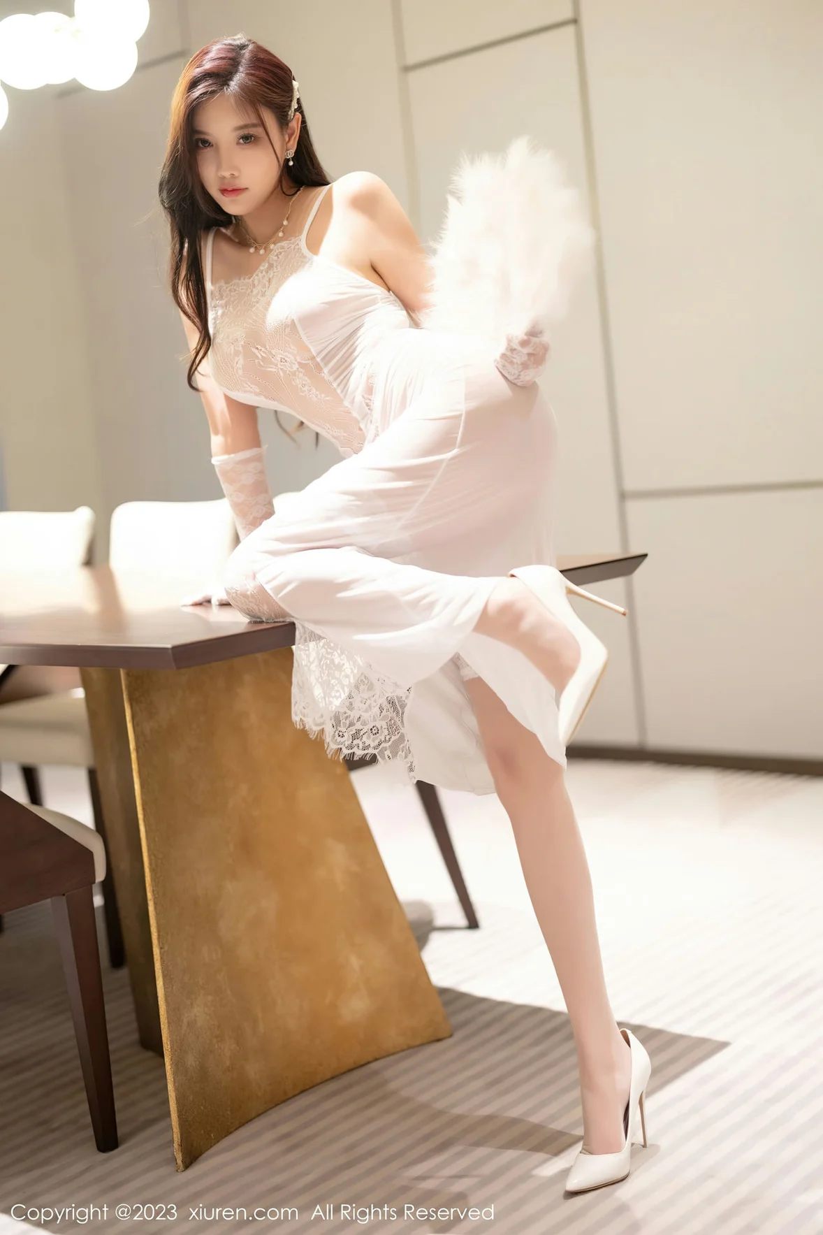  XiuRen 秀人 No.7097 杨晨晨Yome 白色网纱连衣性感写真 [83P]第10张