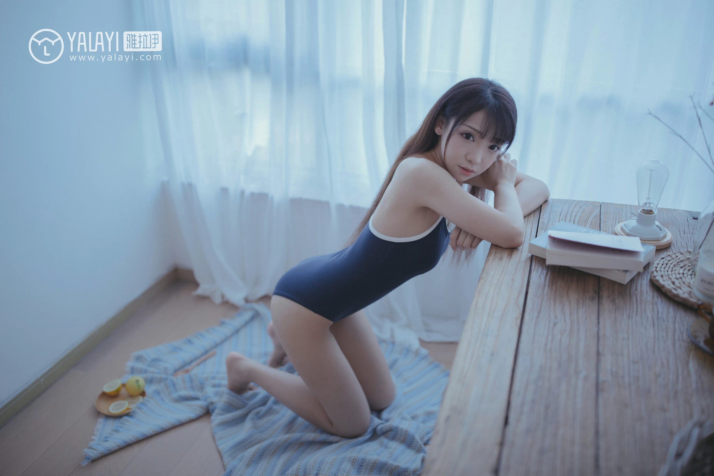 [YALAYI雅拉伊]NO.068 蓝帘幽梦 水花儿 蓝色连体运动内衣性感私房写真集第3张