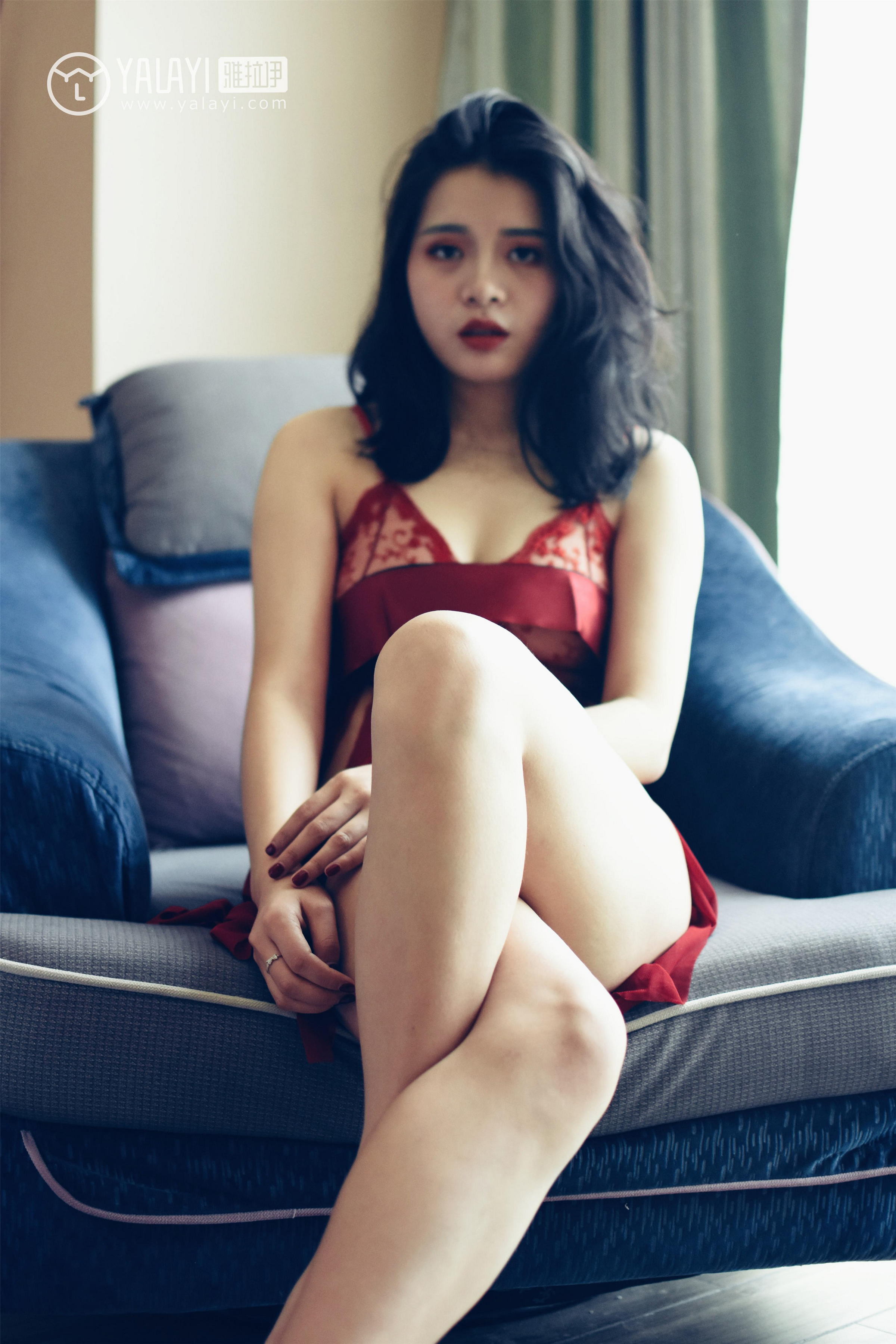 [YALAYI雅拉伊]NO.014 心蕊的红色睡袍 米心蕊 红色透视情趣睡衣性感私房写真集第3张