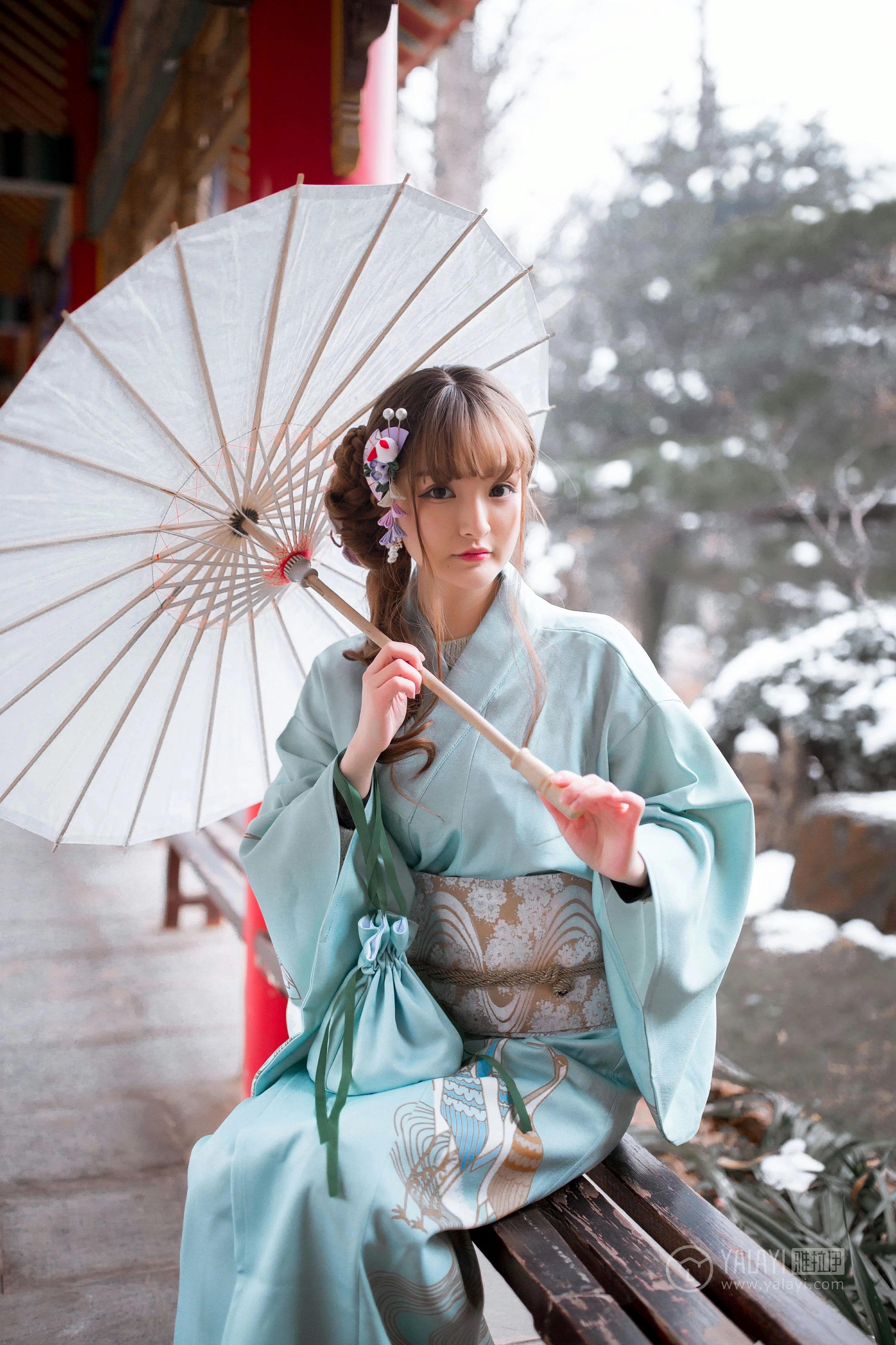 [YALAYI雅拉伊]No.192 赏雪 团团 淡蓝色和服性感私房写真集第3张