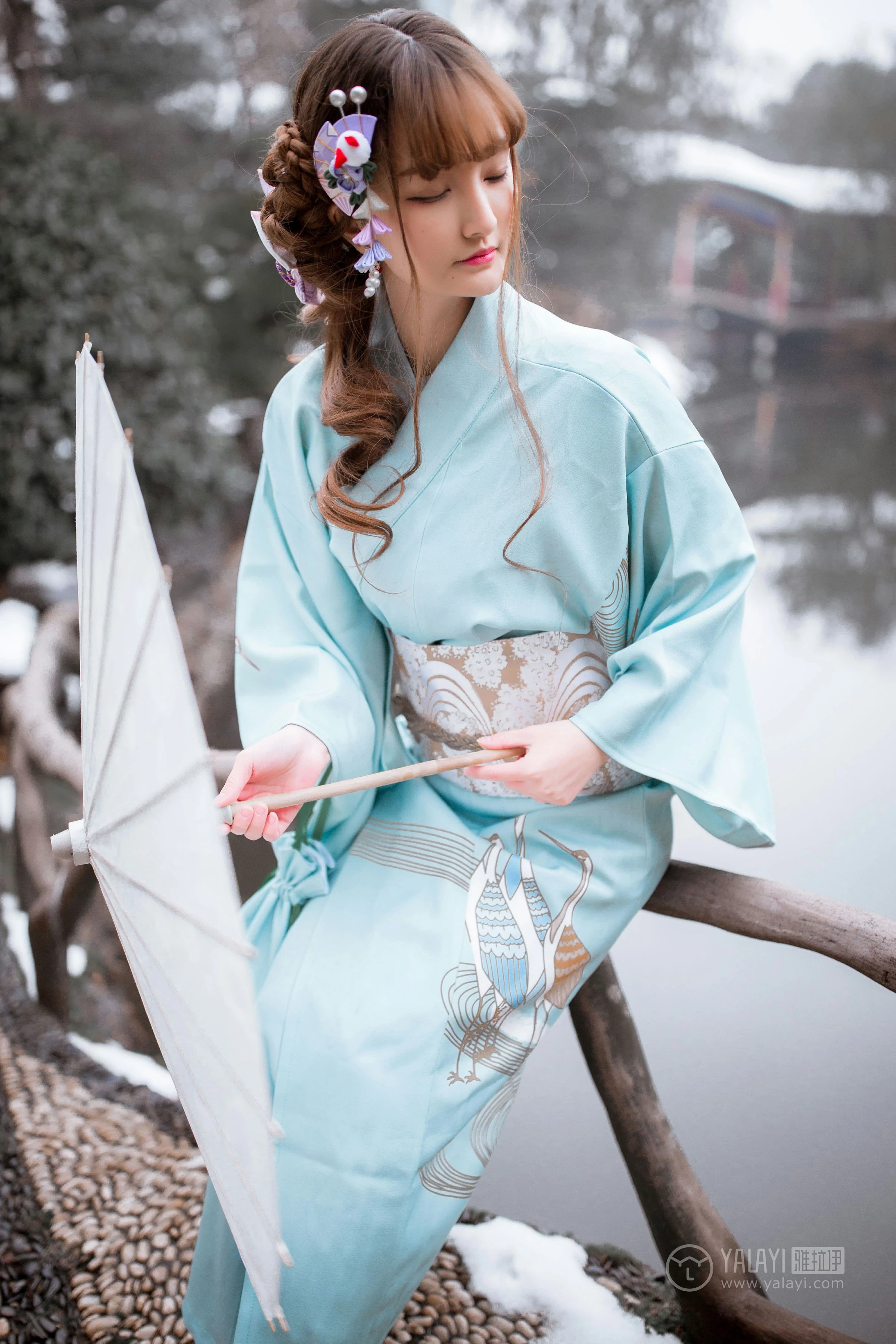 [YALAYI雅拉伊]No.192 赏雪 团团 淡蓝色和服性感私房写真集第9张