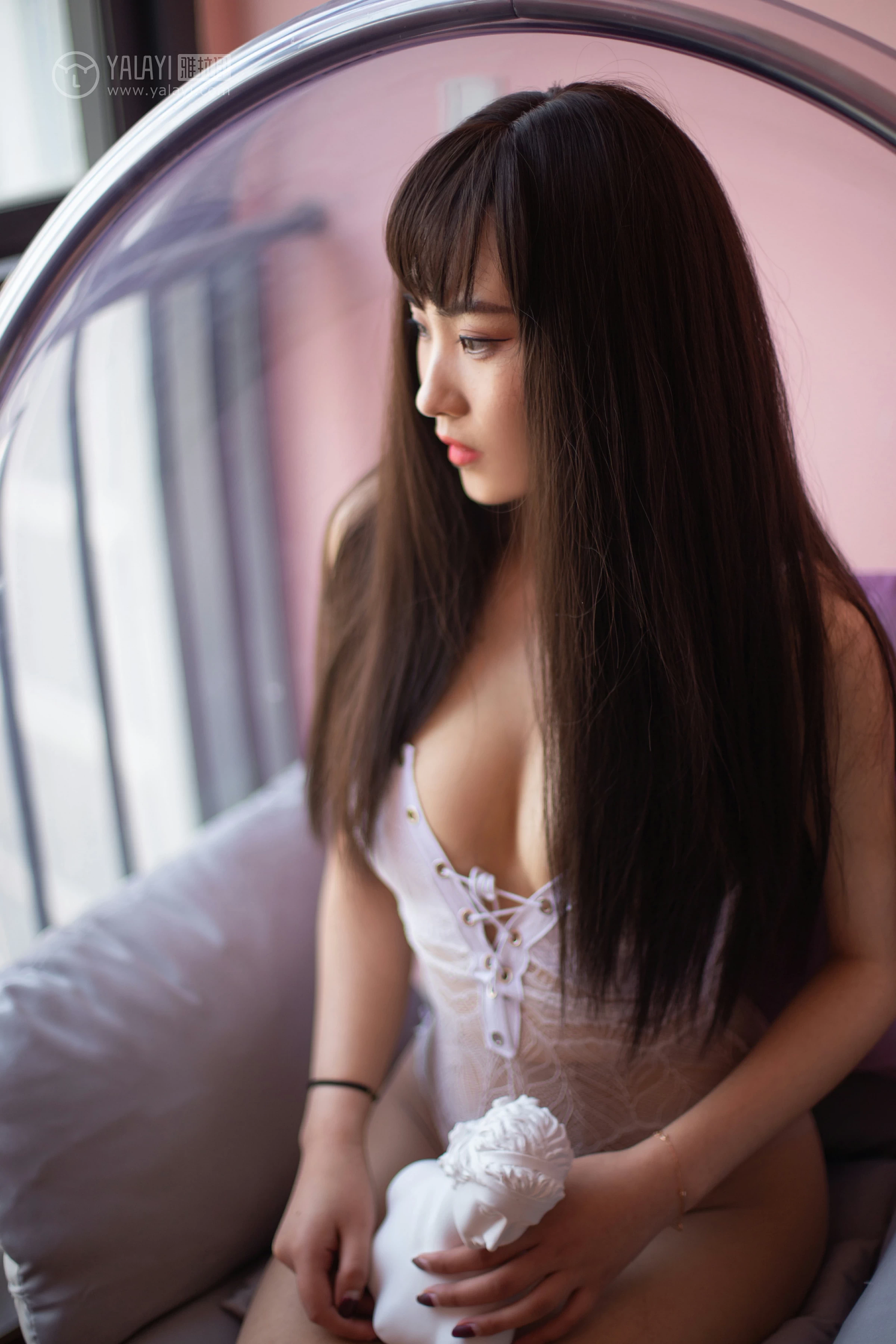 [YALAYI雅拉伊]No.288 欲盖弥彰 沫沫 白色透视情趣内衣加肉色丝袜美腿性感私房写真集第1张