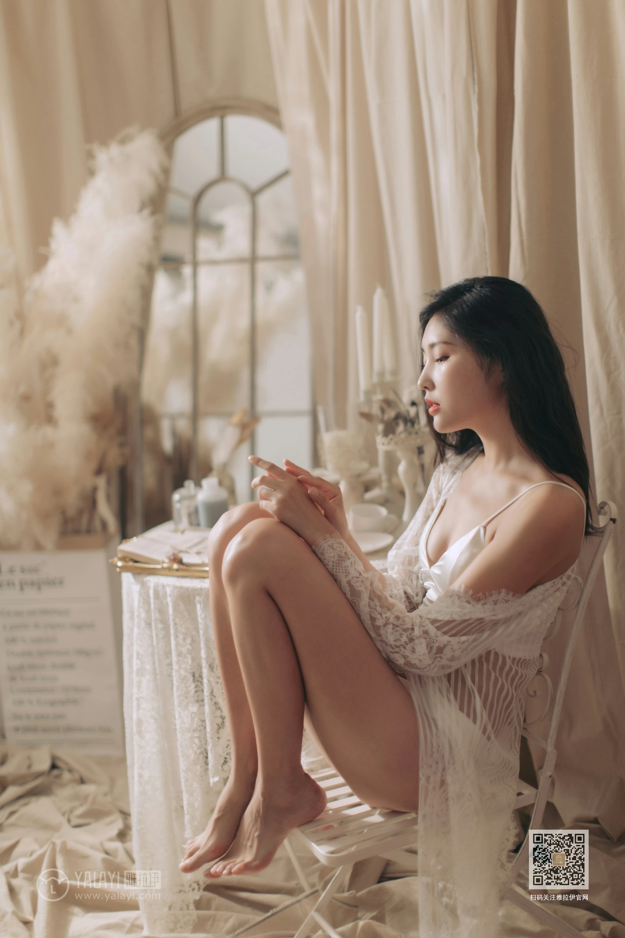 [YALAYI雅拉伊]Vol.423 好想告诉你 仓儿 白色透视镂空睡衣加白色内衣性感私房写真集第10张