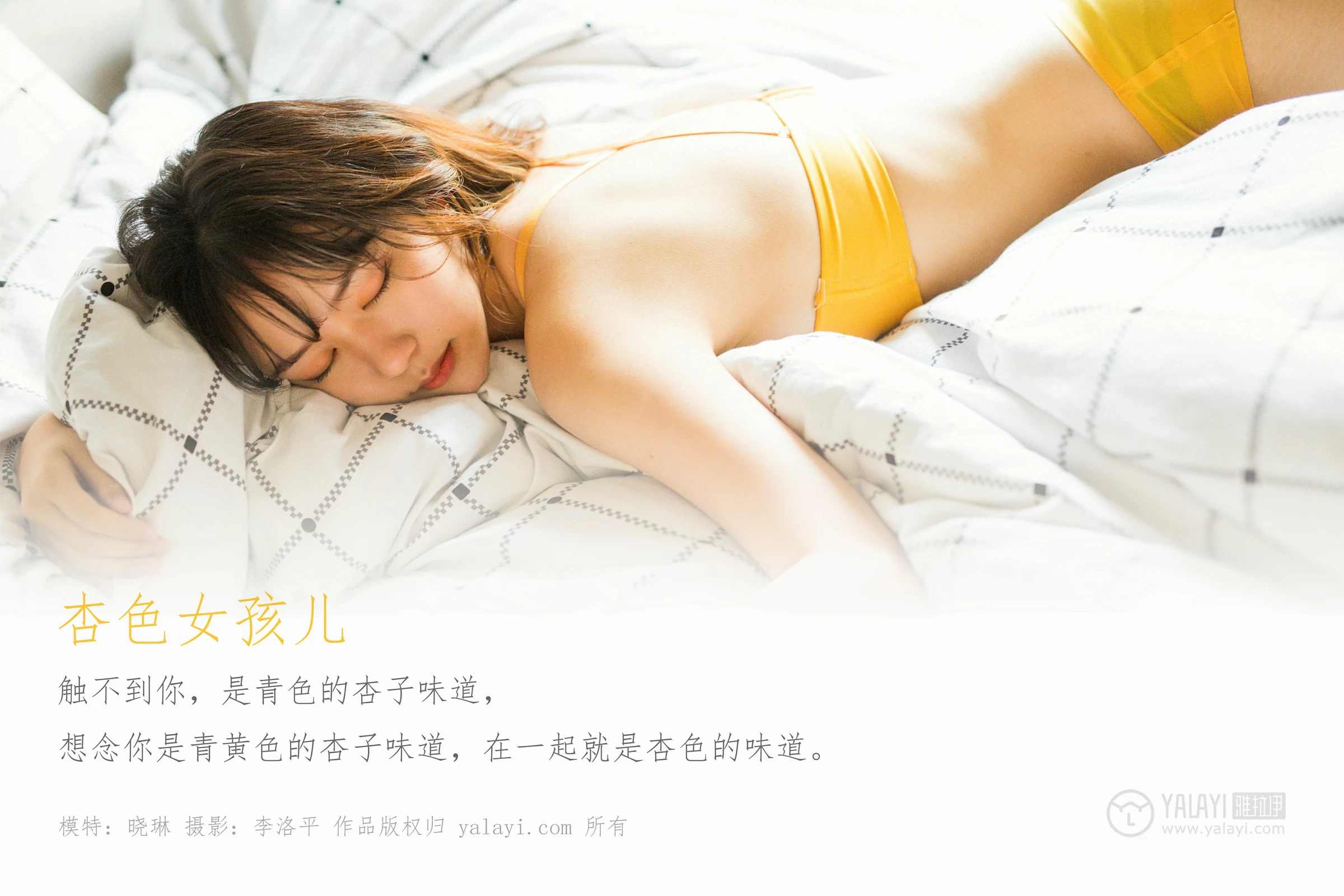 [YALAYI雅拉伊]Vol.511 杏色女孩儿 晓琳 橙色性感内衣居家私房写真集第1张