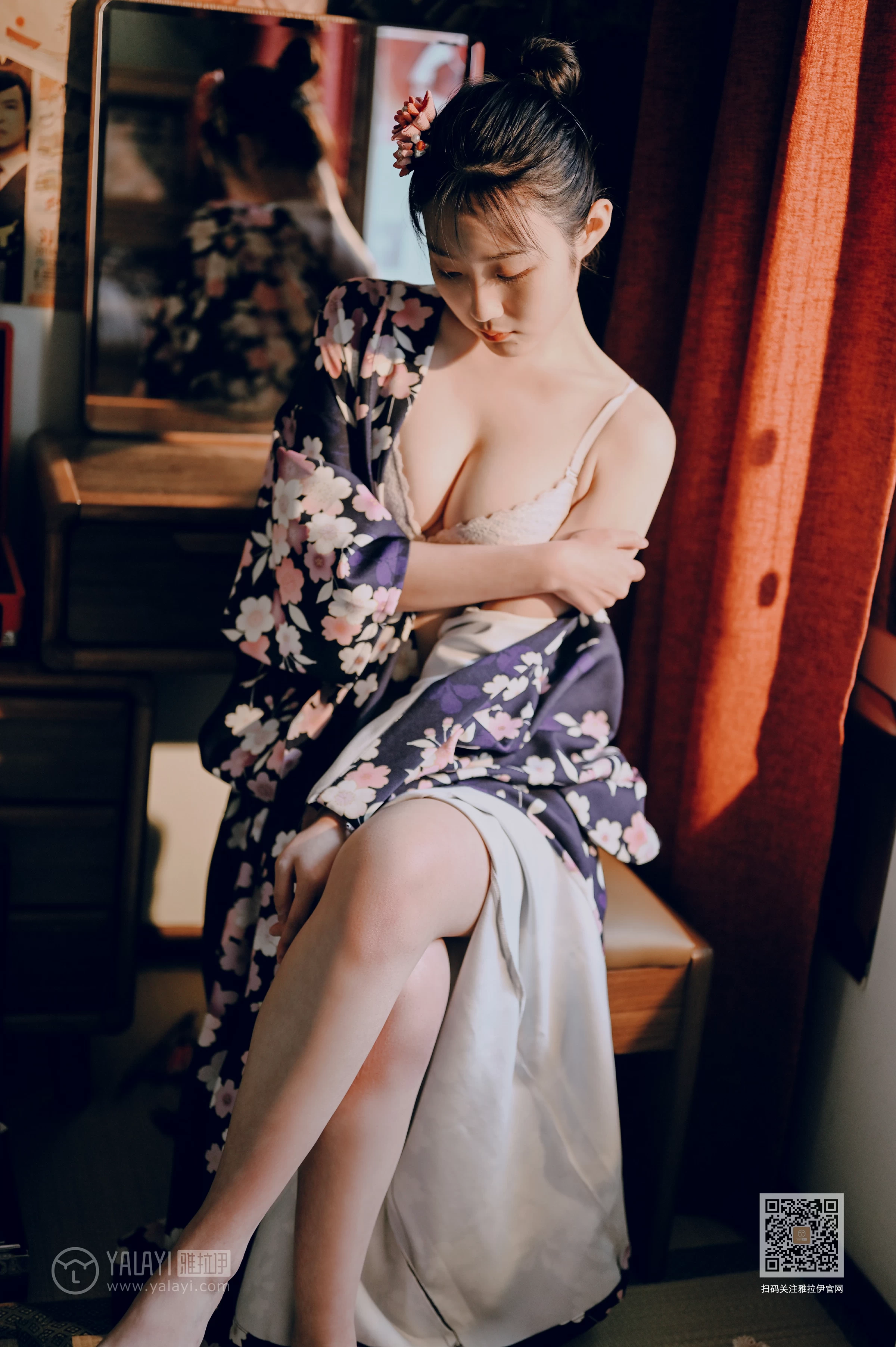 [YALAYI雅拉伊]NO.635 《和服少女》 沈伊 黑色和服加白色蕾丝内衣性感私房写真集第12张