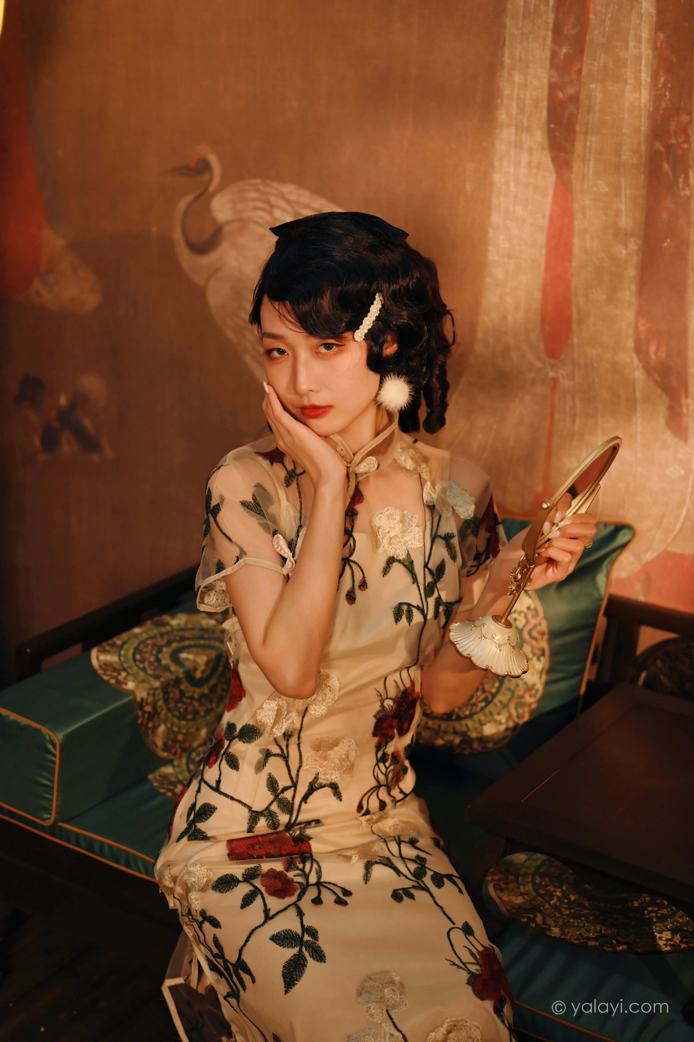 [YALAYI雅拉伊]2022.01.25 我在那里等你 佳佳 白色透视旗袍民国风写真集第6张